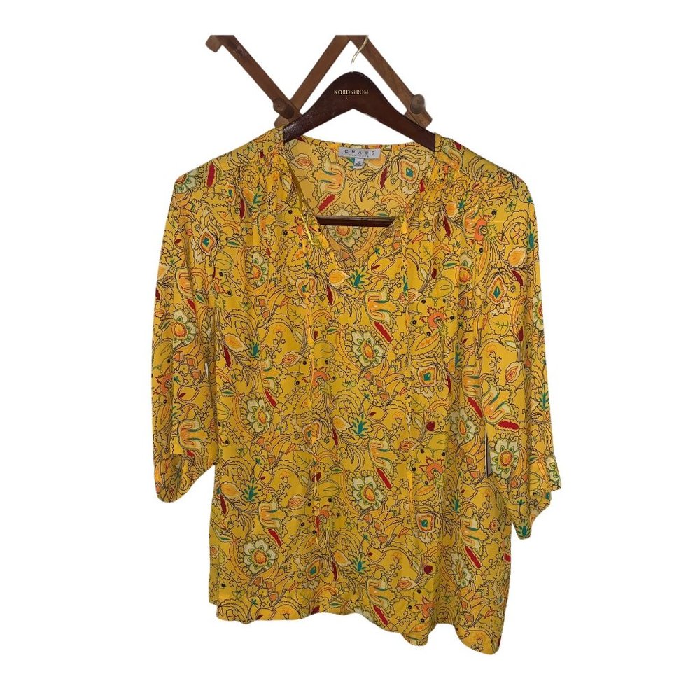 CHAUS New York Yellow Designer Blouse New Size M